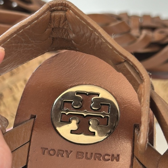 Tory Burch Killian Wedge Sandal Woven Leather Cork Platform Shoe Size 10 - Picture 13 of 16